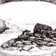 Dibujo en un diario mostrando a Andrée intentando controlar el Svea durante un fuerte viento. Wikimedia C.